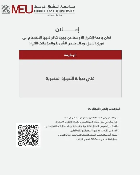 شواغر وظيفية في جامعة الشرق الأوسط